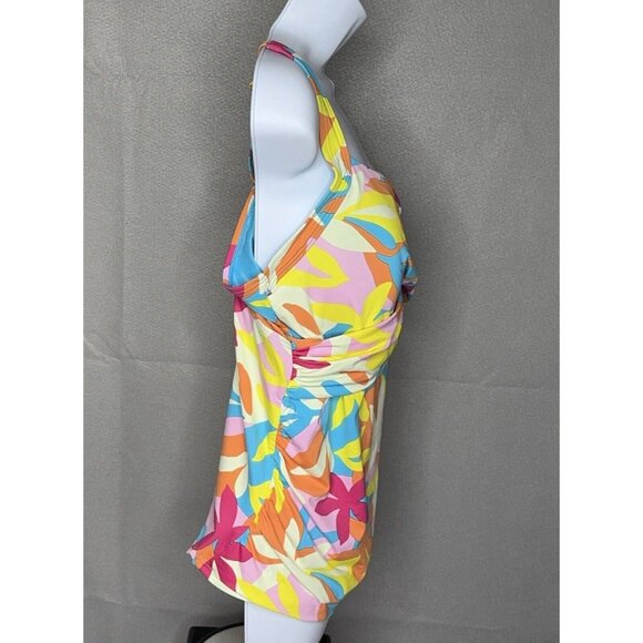 Lands End Tankini Swim Top Plus Size 18W V Neck Wrap Underwire Floral Colorful - Picture 4 of 10